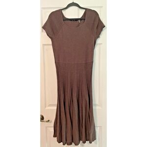 Nic & Zoe Twirl Knit Dress LG Fit & Flare Brown  Full Skirt Fall Minimalist